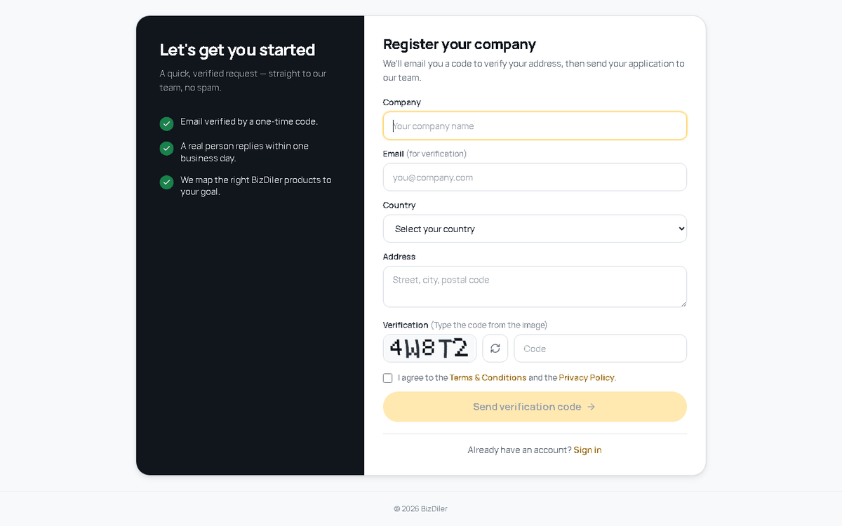 Brand registration page